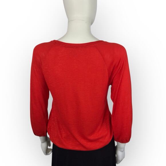 Ann Taylor Red Smocked 3/4 Sleeve Tee Shirt Blouse - Picture 4 of 6